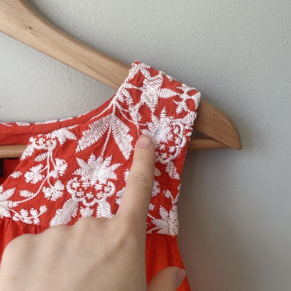 Talbots Orange White Floral Embroidery Voile Shell Top Sleeveless 100% Cotton Mp - Picture 9 of 10